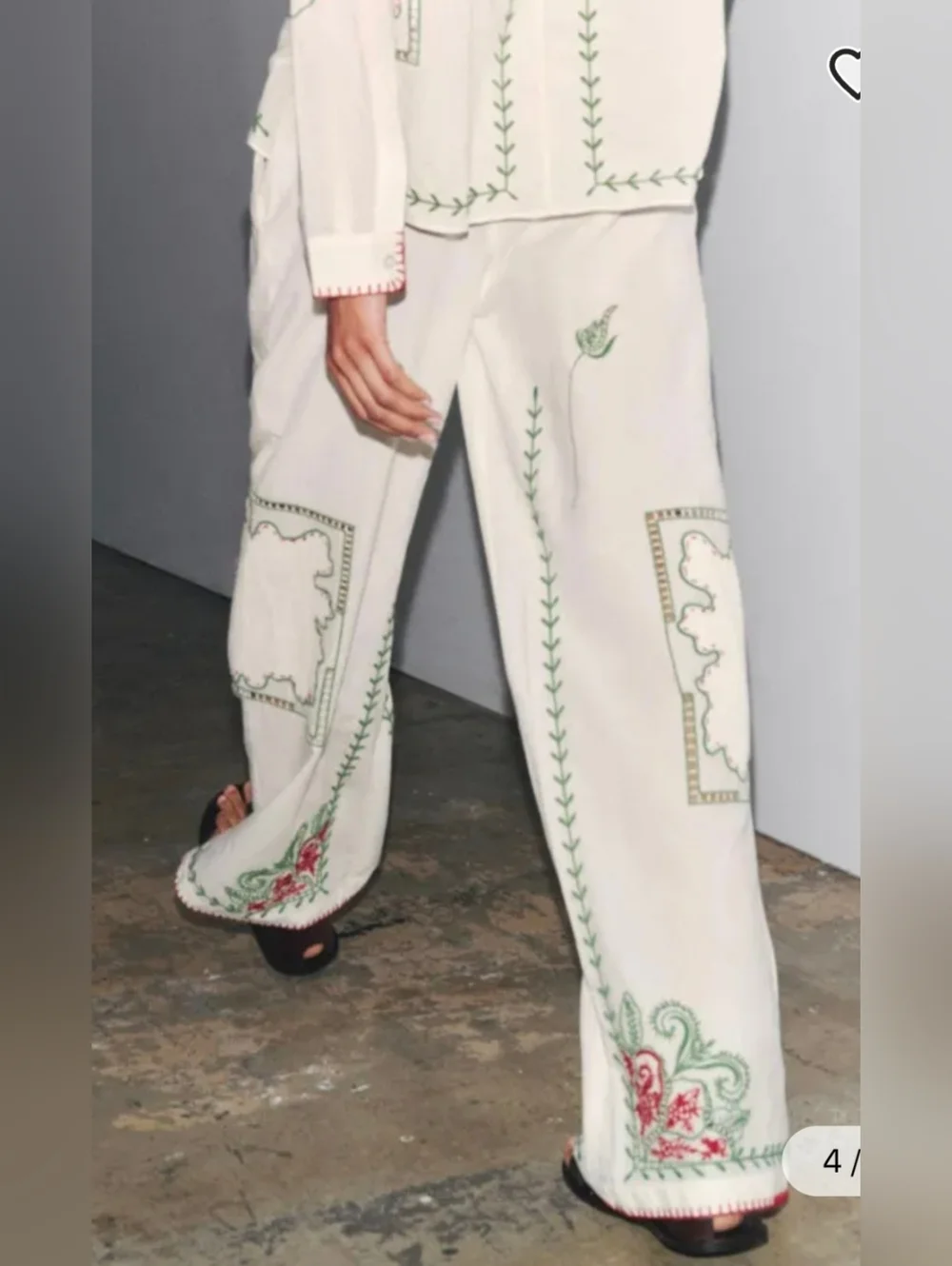 Zara ZW Collection Embroidered Floral Patchwork Cotton Pant - Picture 3 of 10